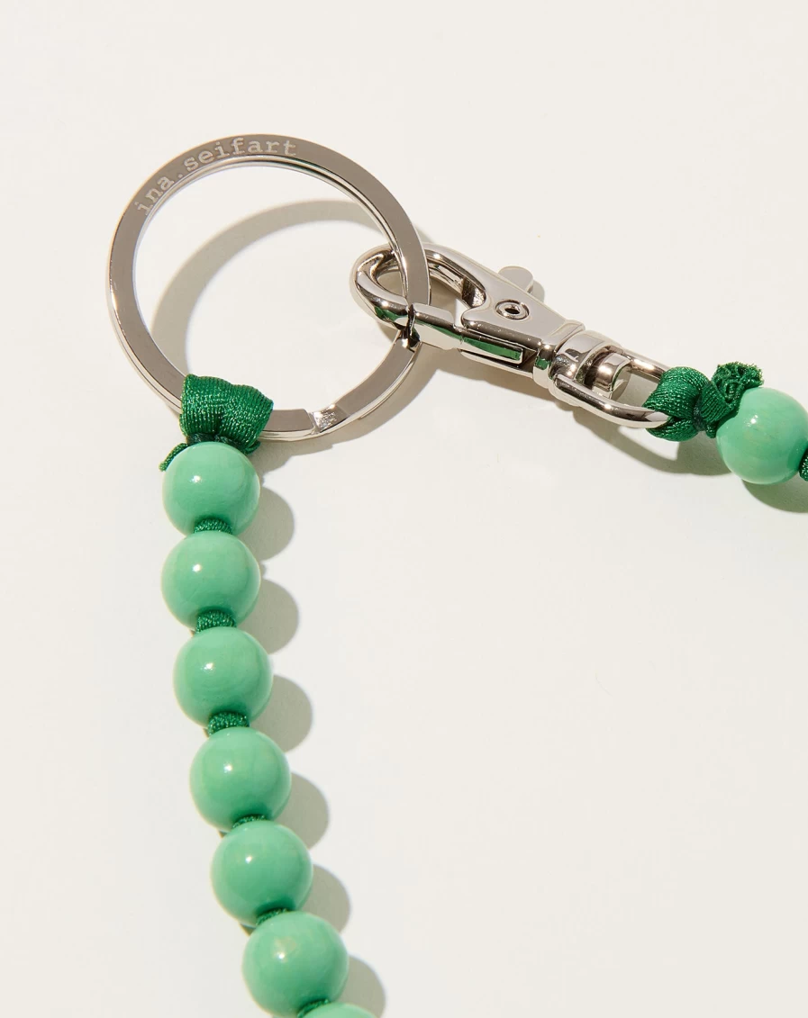 Ina Seifart Pastel Green Perlen Long Key Holder with Dark Green Accents