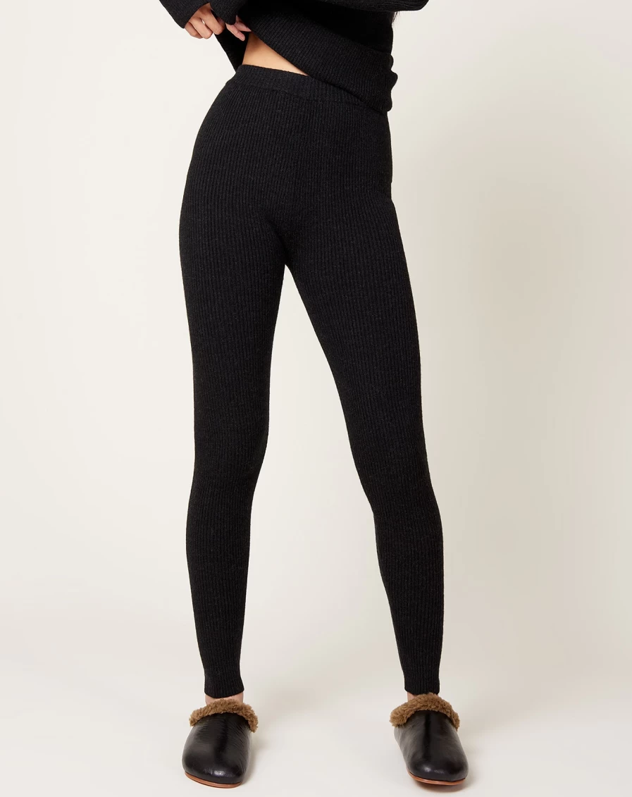 Lauren Manoogian Black Melange Ribbed Leggings for Women