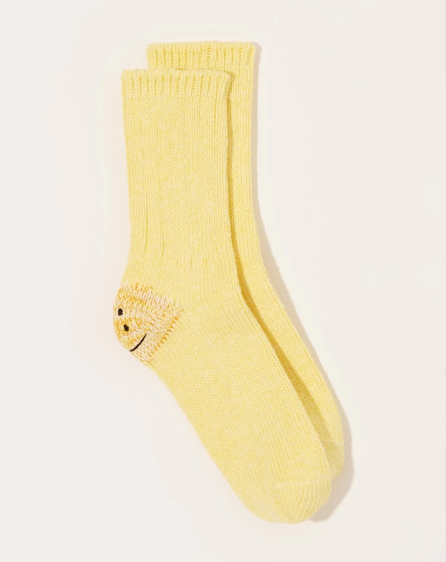 Kapital Yellow Rainbow Stripe 3X1 Rib Happy Heel Socks - 56 Yarns Colorful Knit Socks