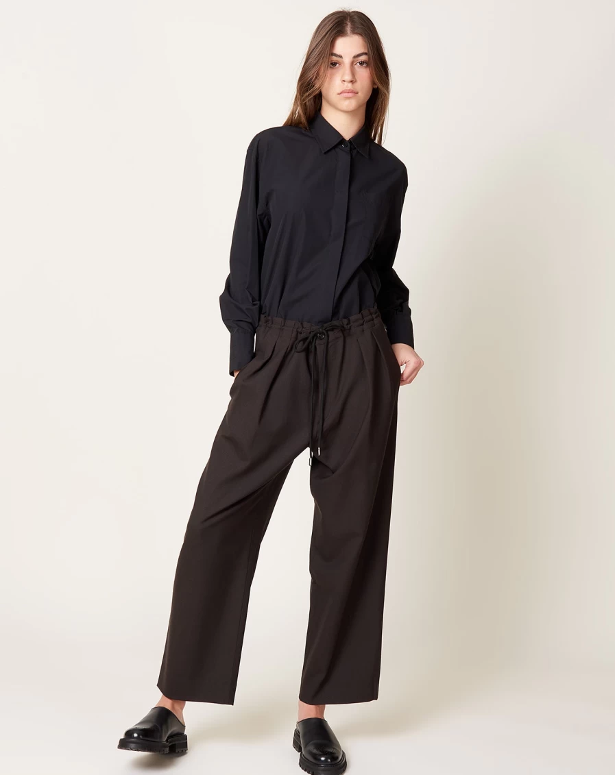 Maria McManus Chocolate Pleat Front Drawstring Trousers for Comfort and Style