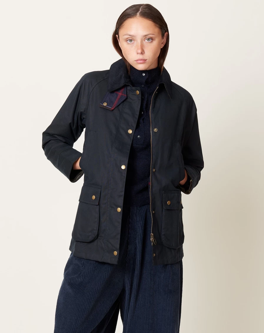 Barbour Acorn Wax Jacket for Men - Navy Blue Waterproof Outdoor Coat