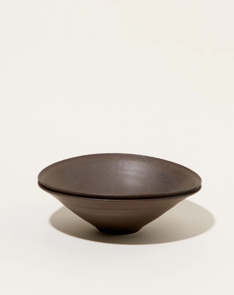 Monohanako Large Double Lip Bowl - Chocolate Brown Ceramic Serving Bowl for Dining & Entertaining