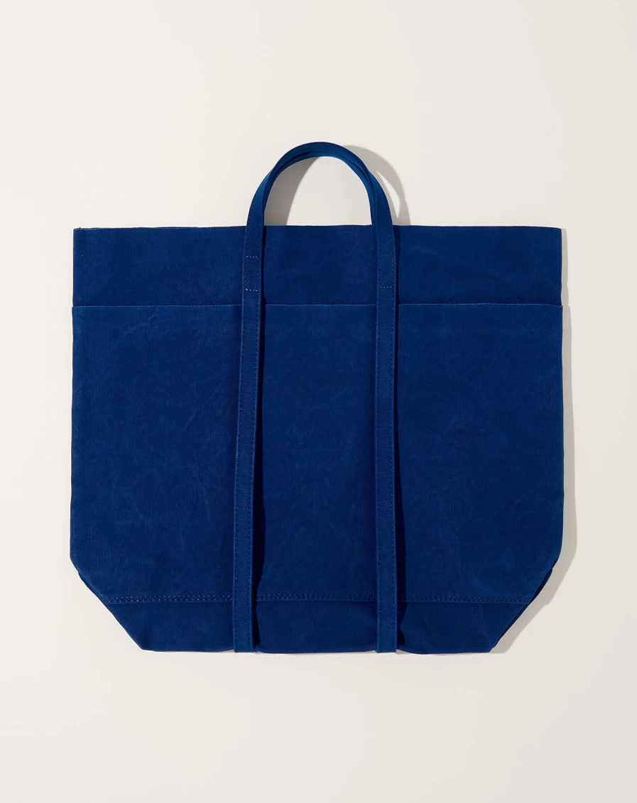 Amiacalva Blue Washed Canvas 6 Pocket Tall Tote Bag for Women & Men