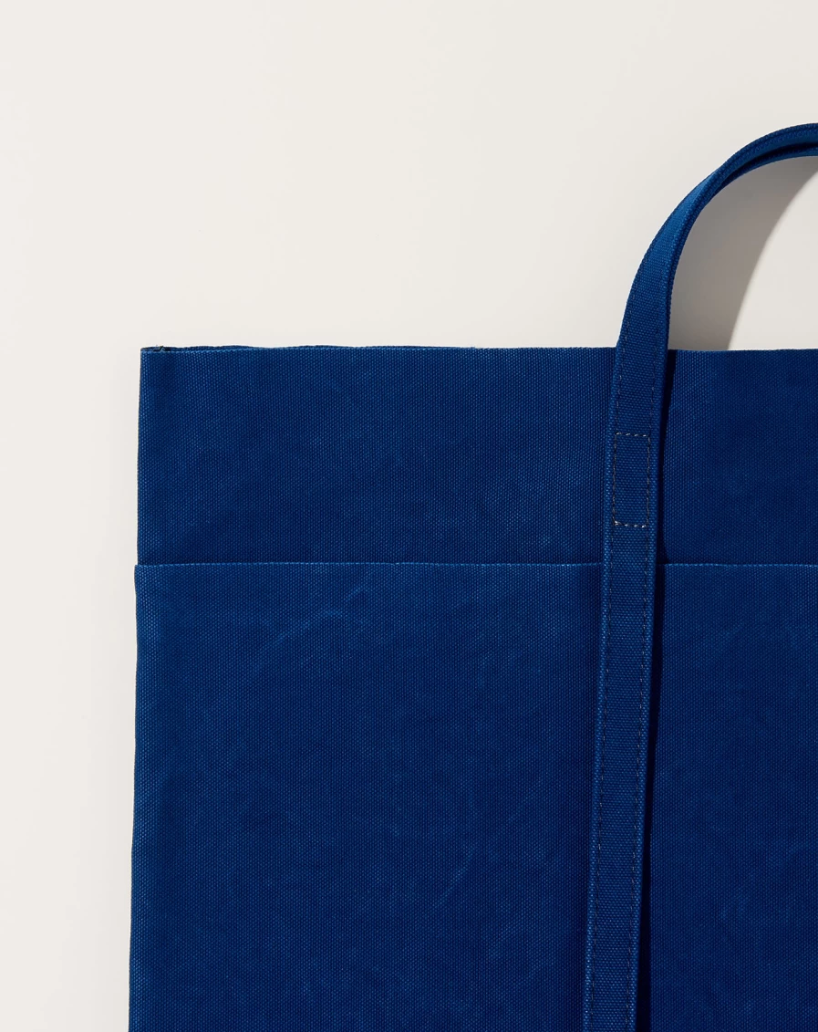Amiacalva Blue Washed Canvas 6 Pocket Tall Tote Bag for Women & Men