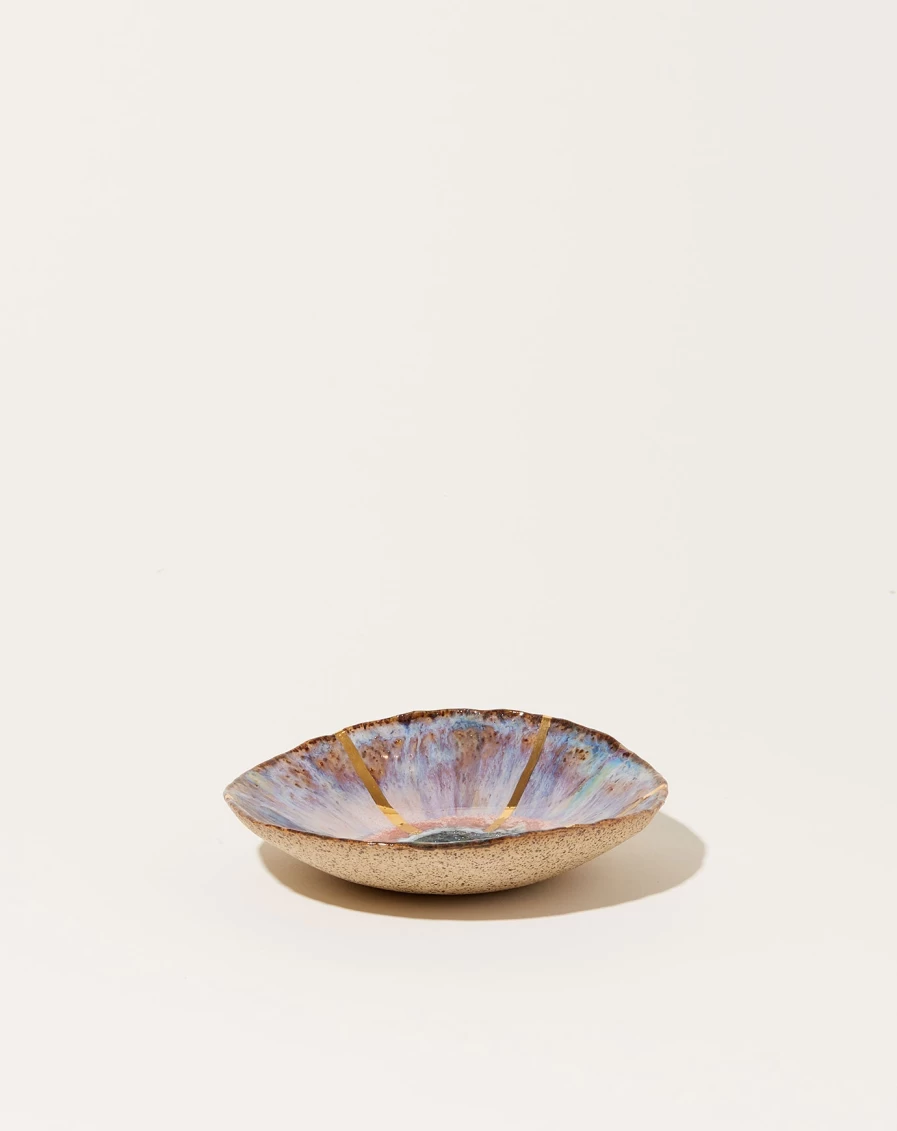 Minh Singer Lavender Gold Ray Decorative Small Dish – Handcrafted Ceramic Trinket Tray for Home Decor