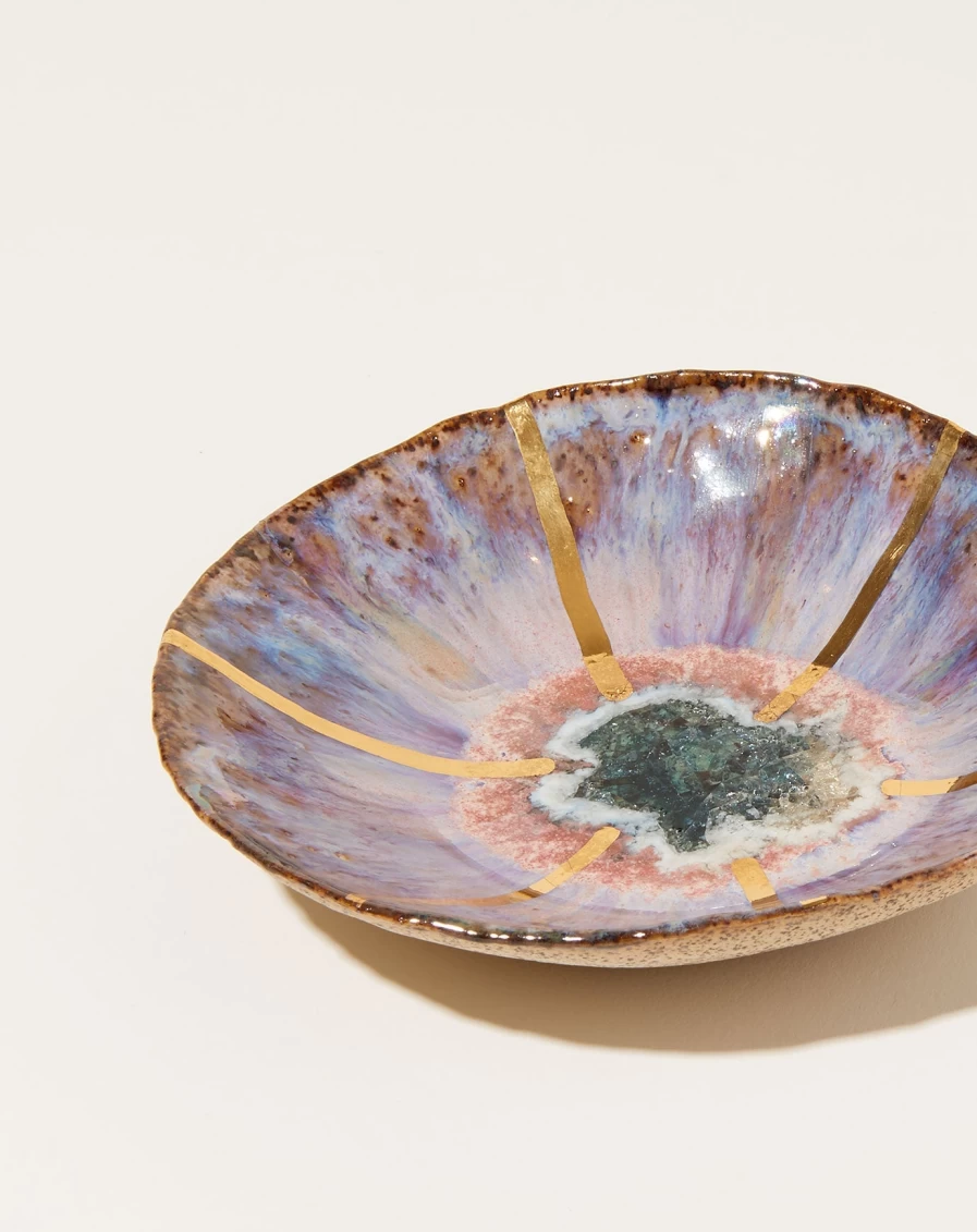 Minh Singer Lavender Gold Ray Decorative Small Dish – Handcrafted Ceramic Trinket Tray for Home Decor