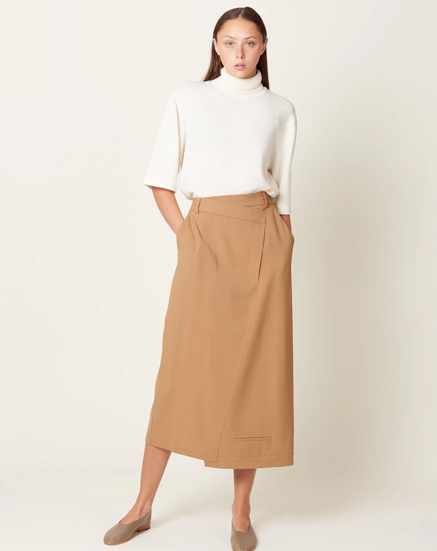 Cordera Women's Camel Tailored Skirt - Classic Fit Mid-Length Pencil Skirt