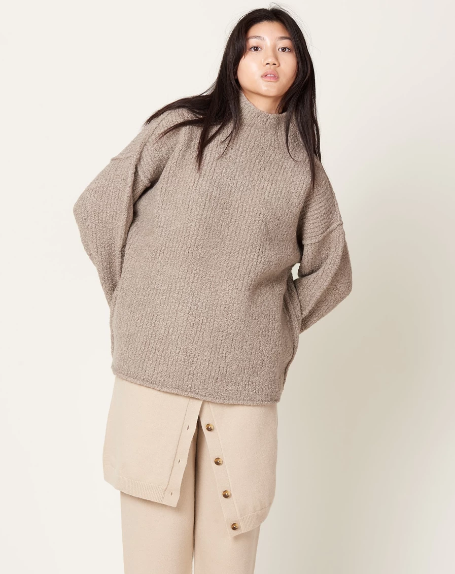 Lauren Manoogian Taupe Raw Turtleneck Sweater - Luxurious Cashmere Women's Pullover