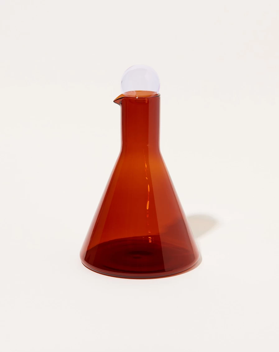 Sophie Lou Jacobsen Amber Bilboquet Carafe with Lilac Design - Handcrafted Glass Pitcher