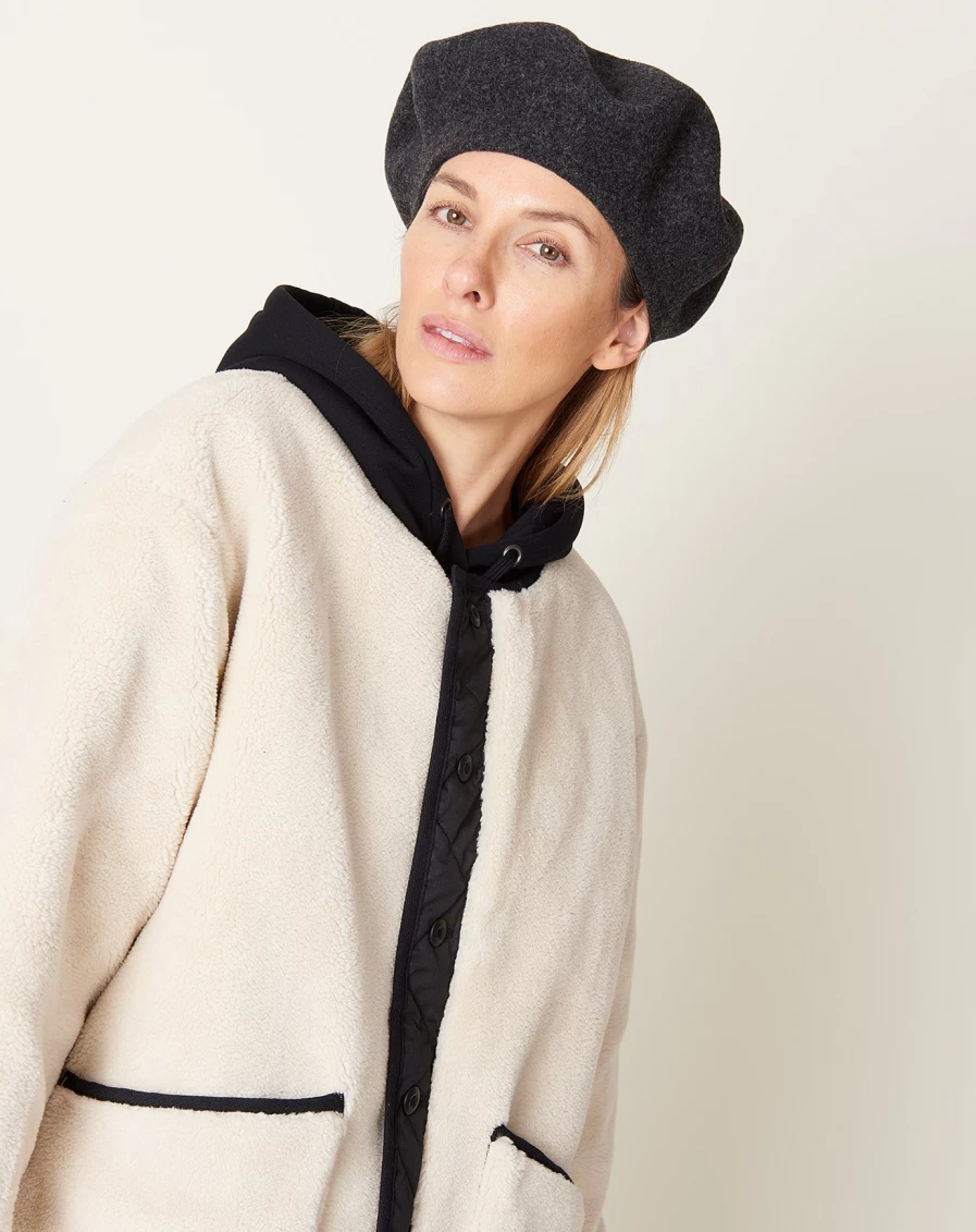 Mature Ha Big Gather Top Beret - Charcoal Wool Women's Hat Fashion Winter Cap