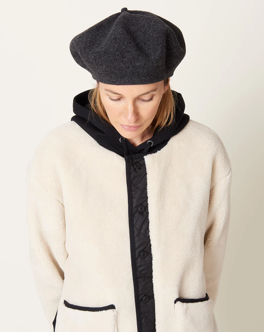 Mature Ha Big Gather Top Beret - Charcoal Wool Women's Hat Fashion Winter Cap