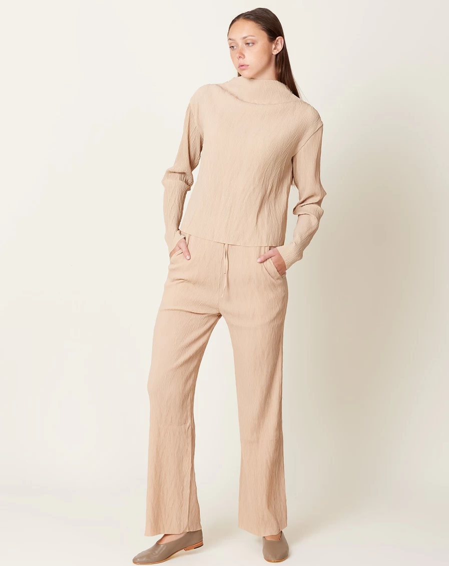 Henrik Vibskov Neptune Plisse Pants in Warm Sand - High-Waist Trousers for Women