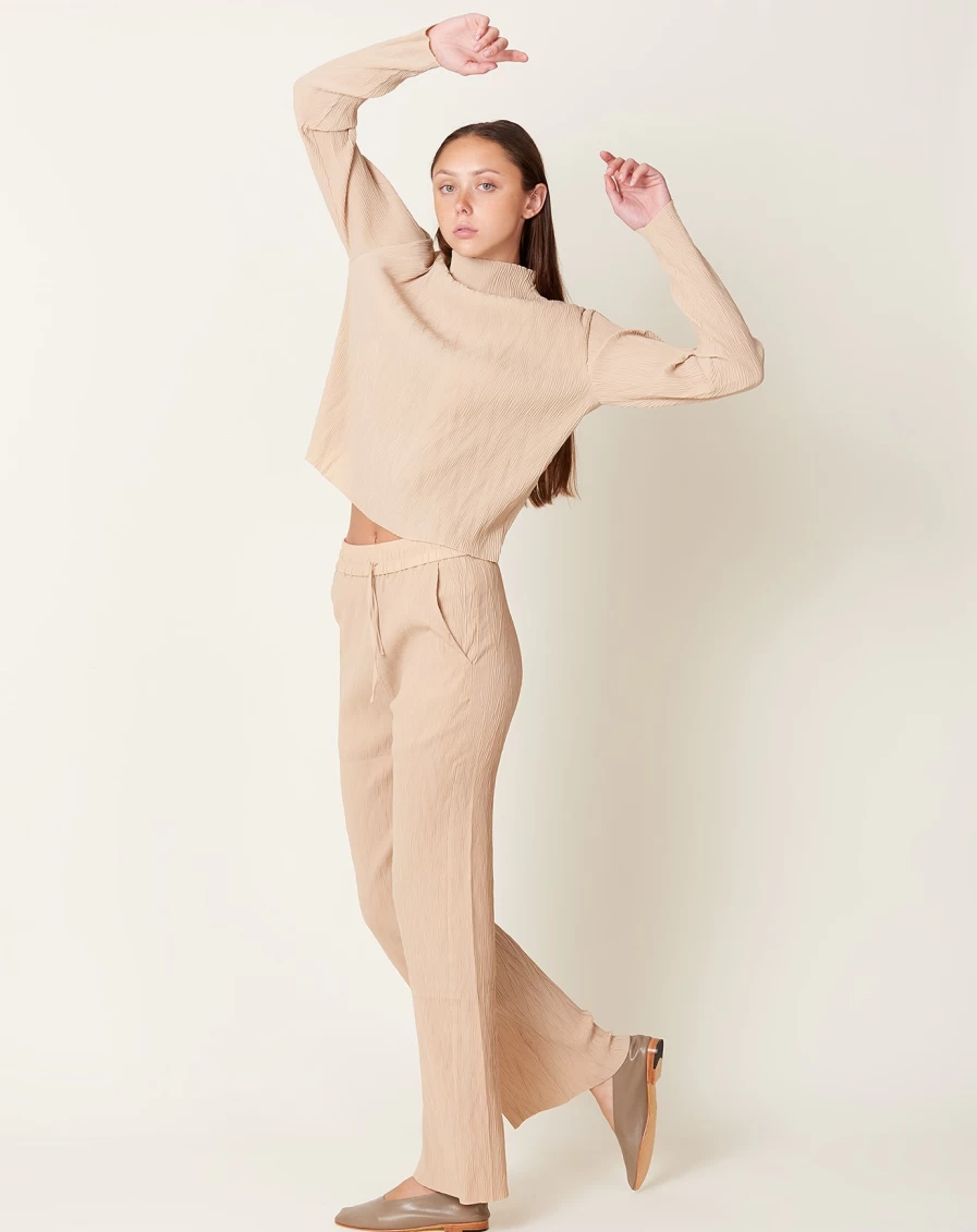 Henrik Vibskov Neptune Plisse Pants in Warm Sand - High-Waist Trousers for Women