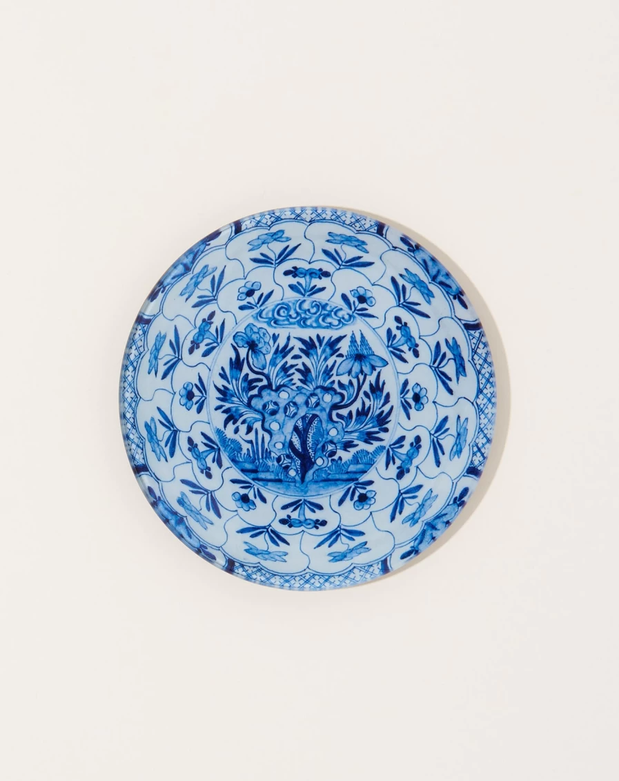 John Derian Delft Blue Round Decorative Plate #20 - Handcrafted Collectible Home Decor