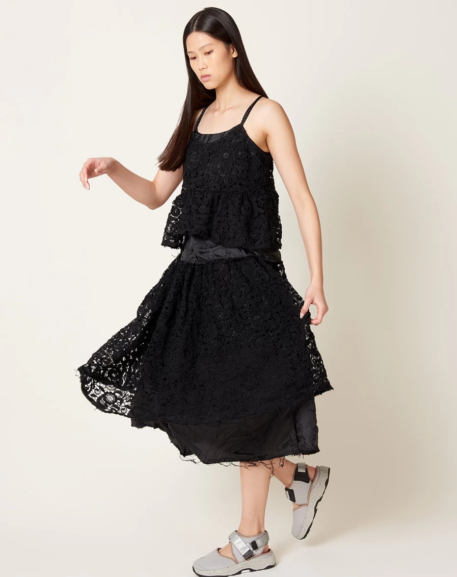 Comme des Garçons Black Chemical Lace Taffeta Skirt - Avant-Garde Designer Fashion