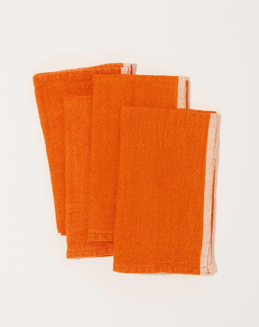 "Caravan Orange Chunky Linen Napkins - Set of 4, Premium Eco-Friendly Tableware"