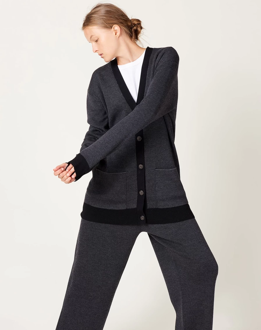 "6397 Black & Grey Double Knit Cardigan - Soft Unisex Sweater"