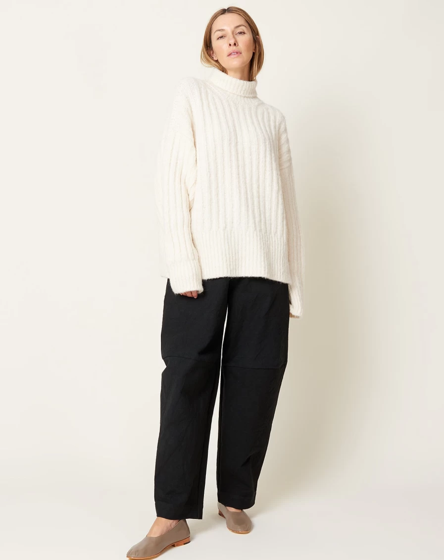 Lauren Manoogian Raw White Ribbed Turtleneck Sweater - Women's Knit Top