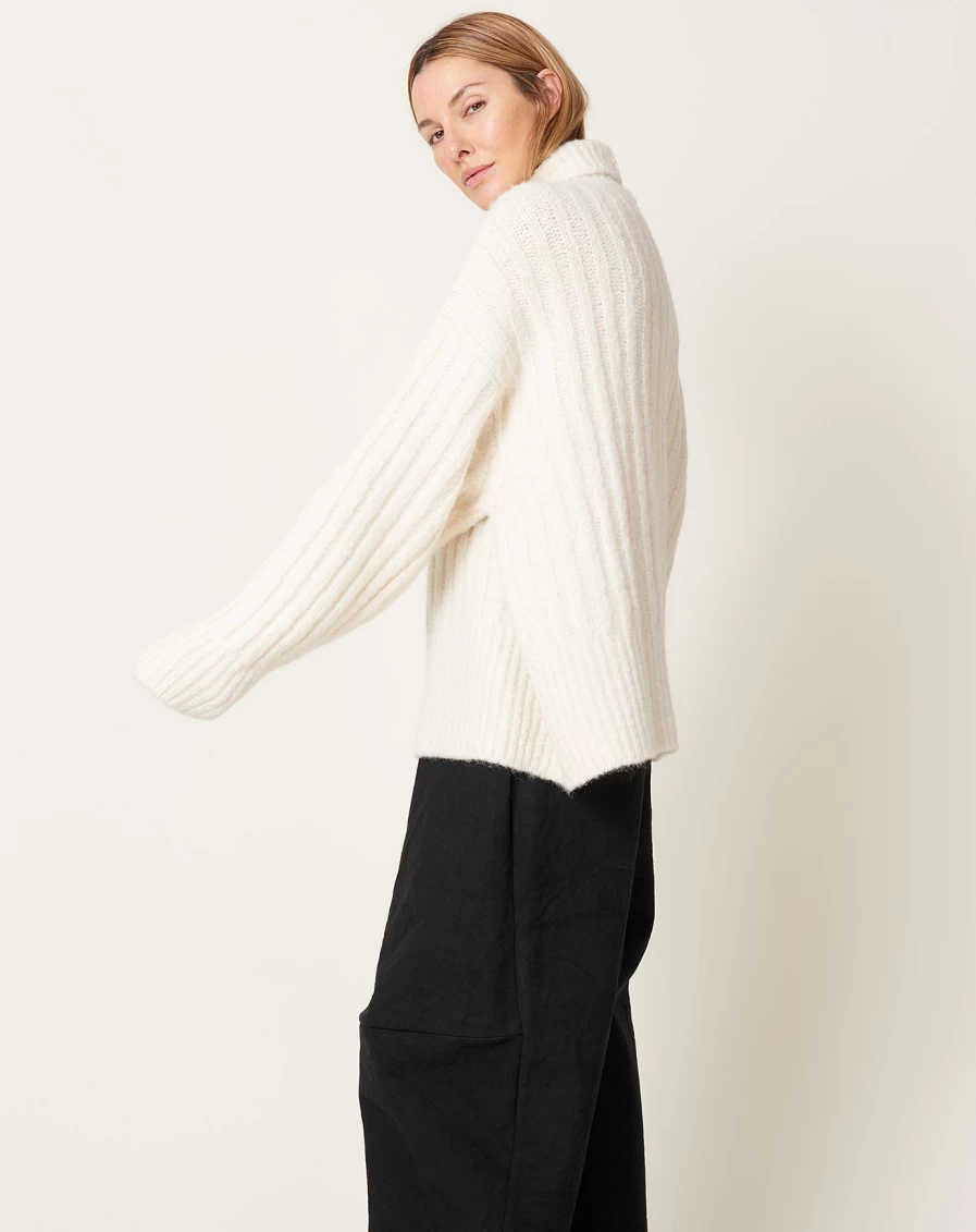 Lauren Manoogian Raw White Ribbed Turtleneck Sweater - Women's Knit Top