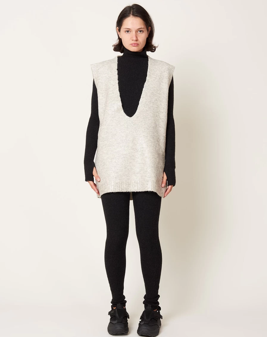 MM6 Maison Margiela Beige Melange Knit Mini Dress - Women's Casual Chic Pullover Sweater Dress