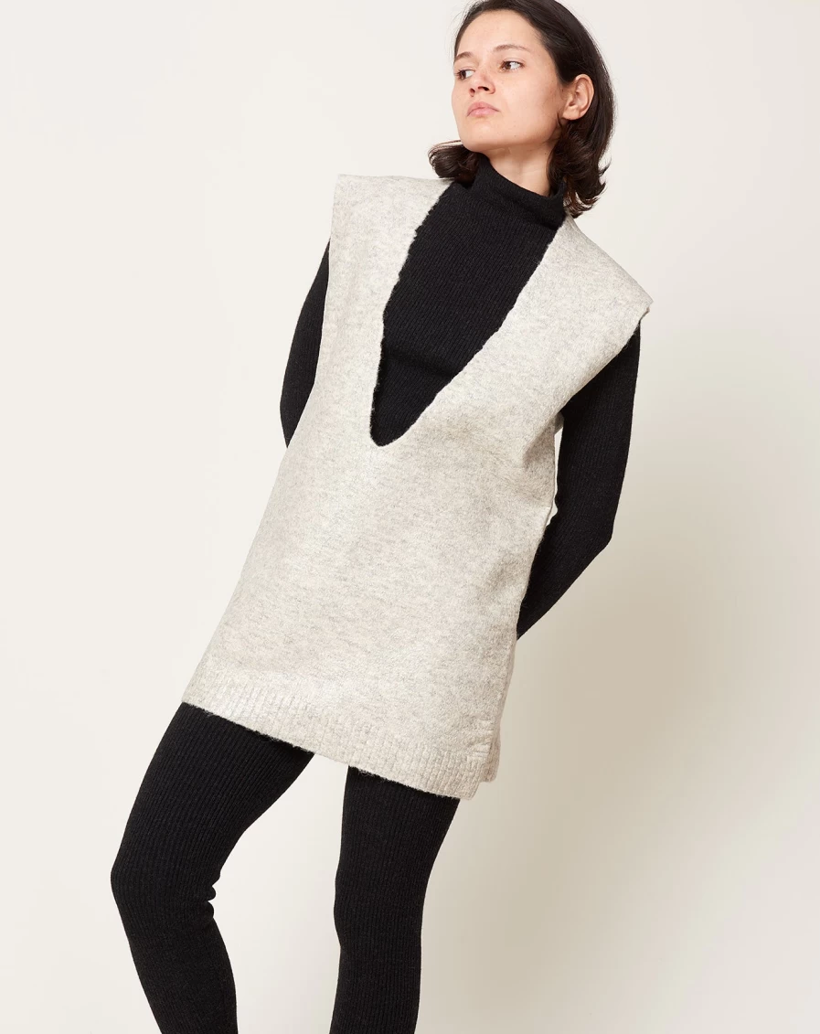 MM6 Maison Margiela Beige Melange Knit Mini Dress - Women's Casual Chic Pullover Sweater Dress