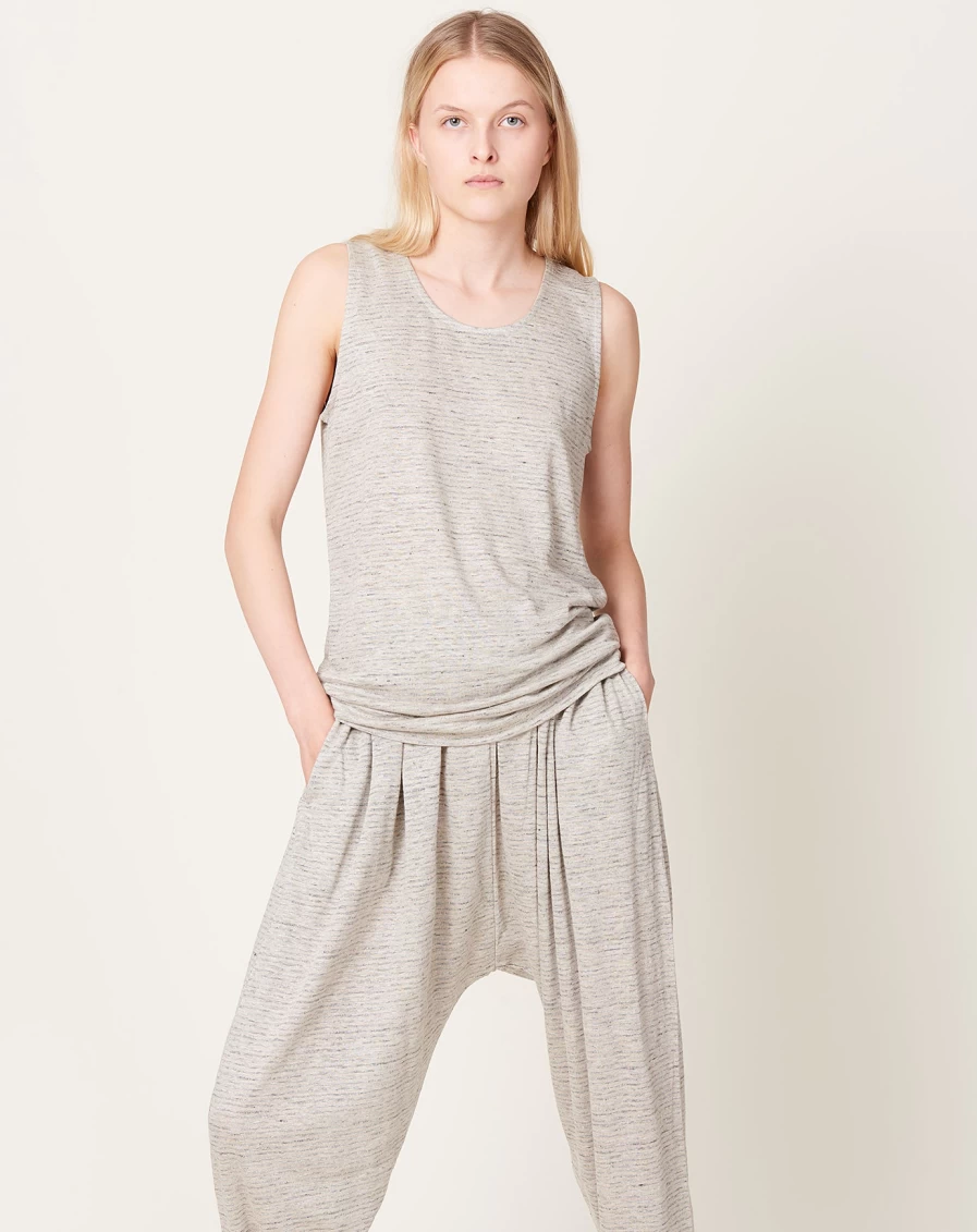 "Ichi Antiquits Natural & Grey Border Tank Top - Stylish Women's Fashion"