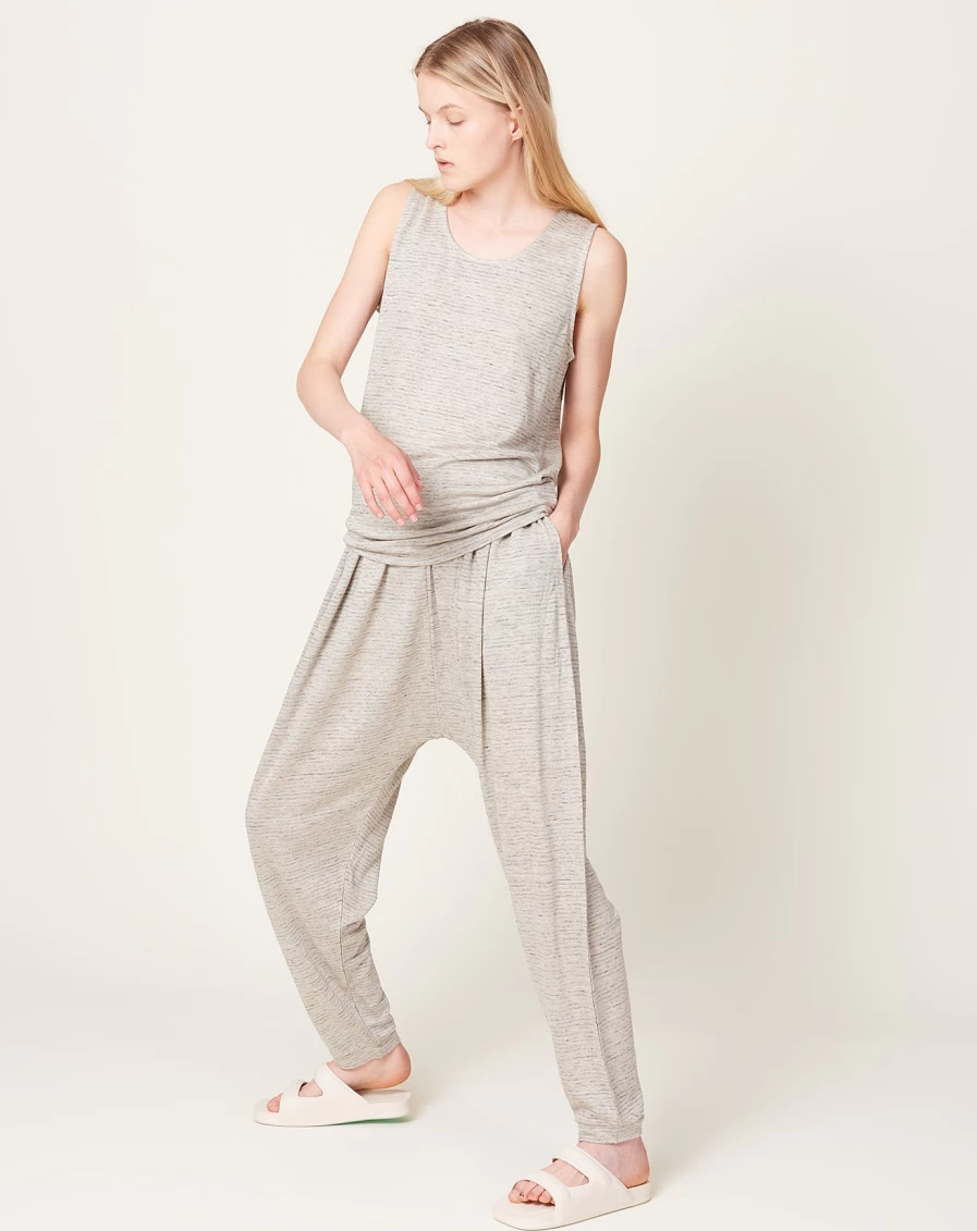 "Ichi Antiquits Natural & Grey Border Tank Top - Stylish Women's Fashion"