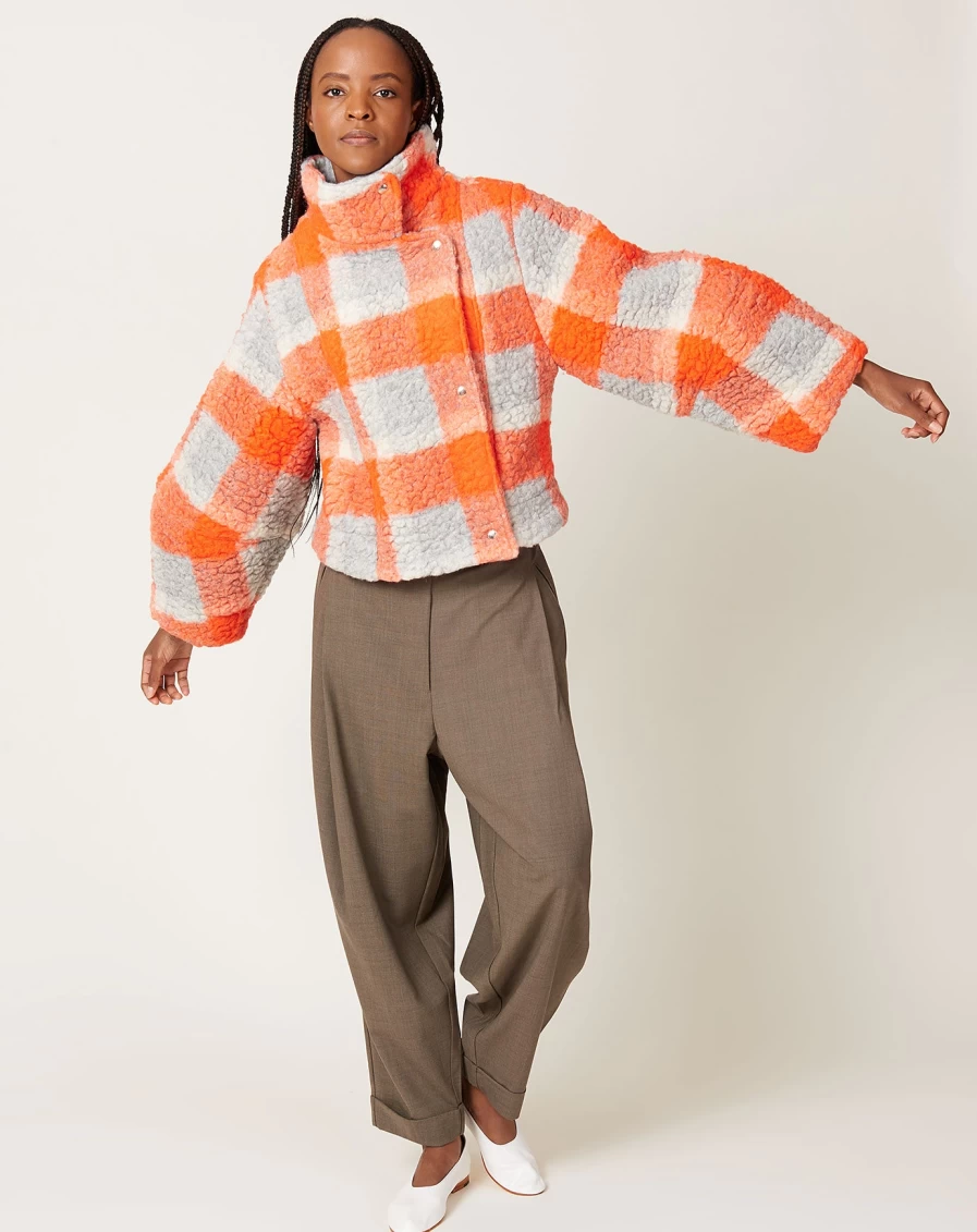 Henrik Vibskov Moon Short Jacket - Stone & Orange Color Block Design