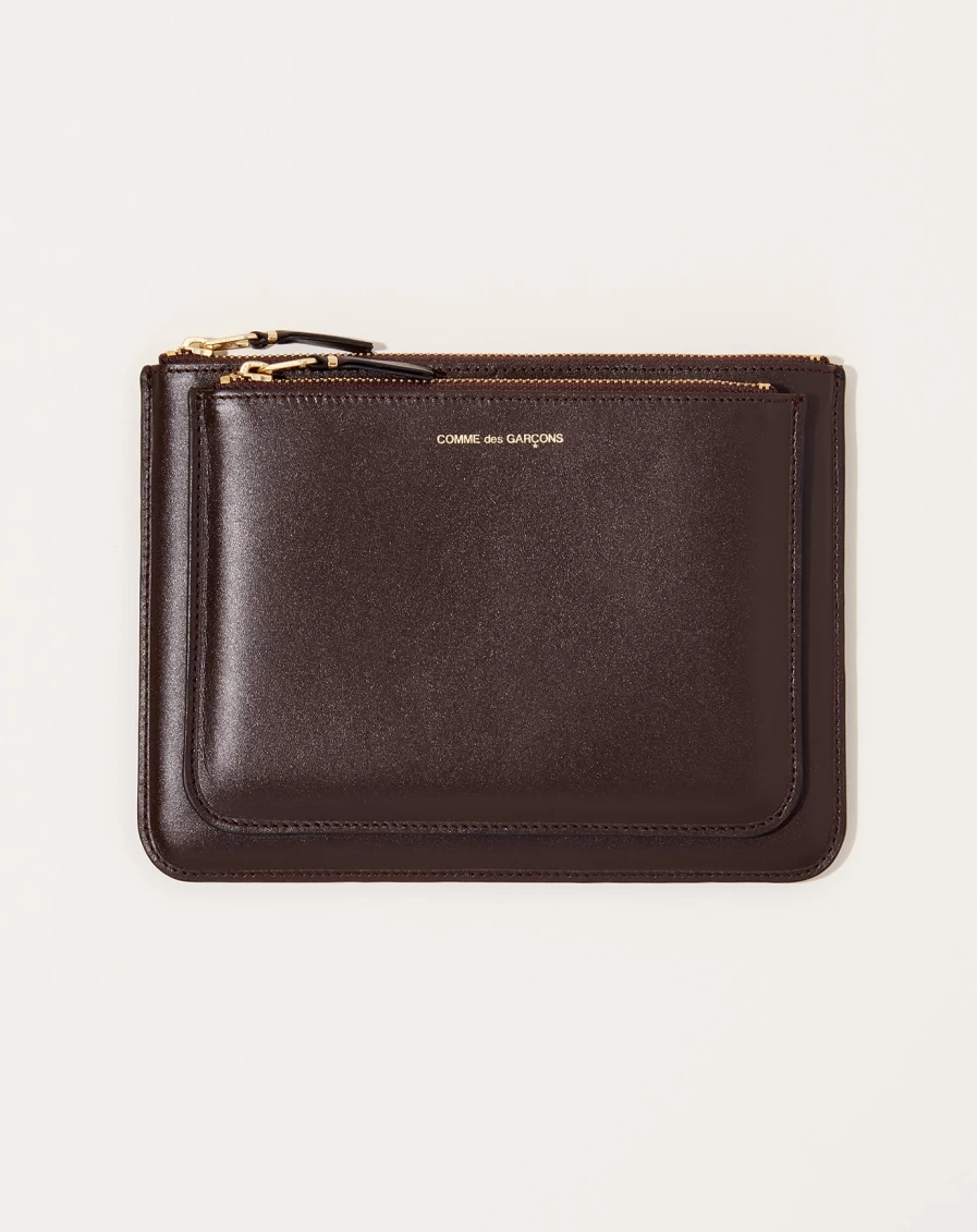 Comme des Garçons Brown Leather Outside Pocket Zip Pouch Travel Organizer