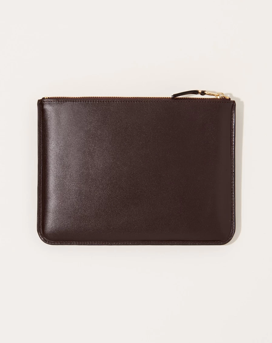 Comme des Garçons Brown Leather Outside Pocket Zip Pouch Travel Organizer