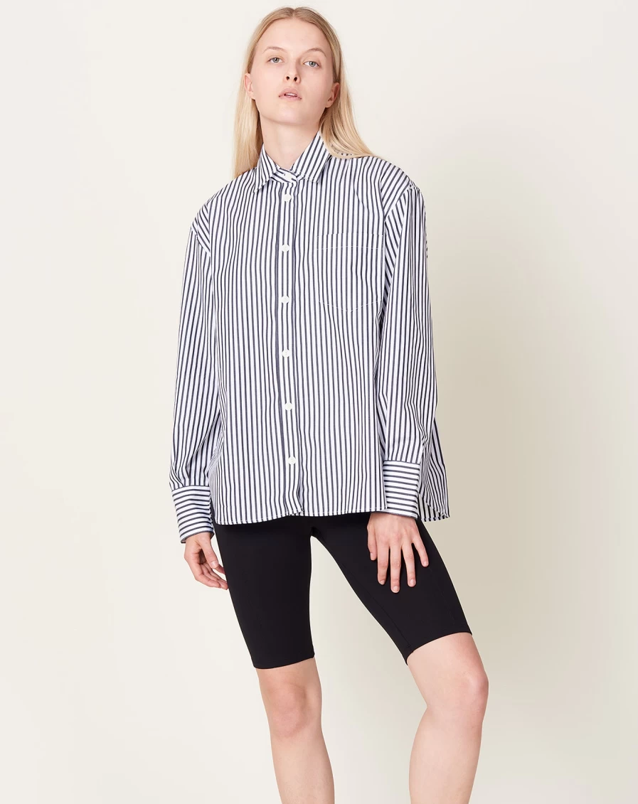 Maria McManus Oversized Black & White Striped Long Sleeve Shirt for Women