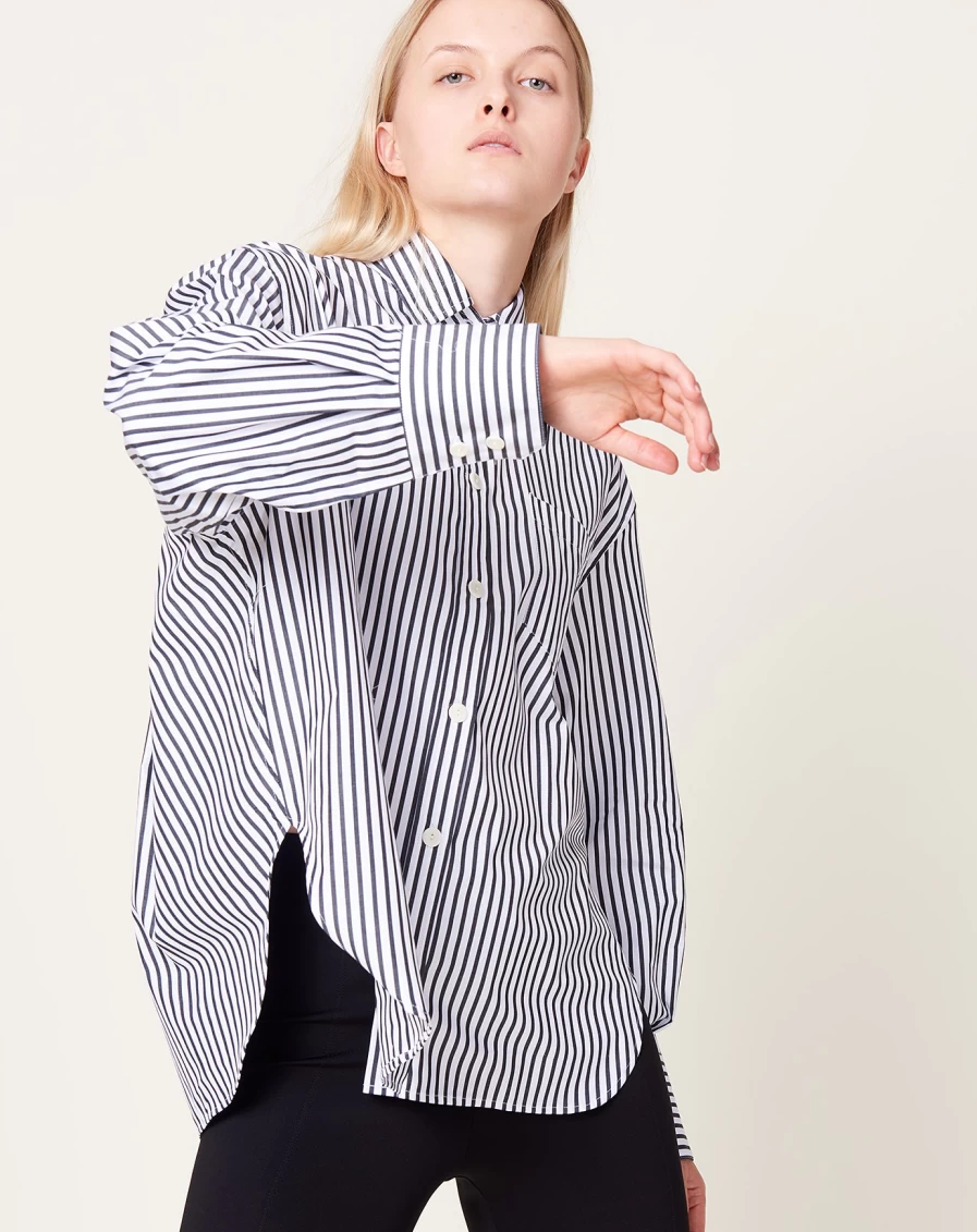 Maria McManus Oversized Black & White Striped Long Sleeve Shirt for Women