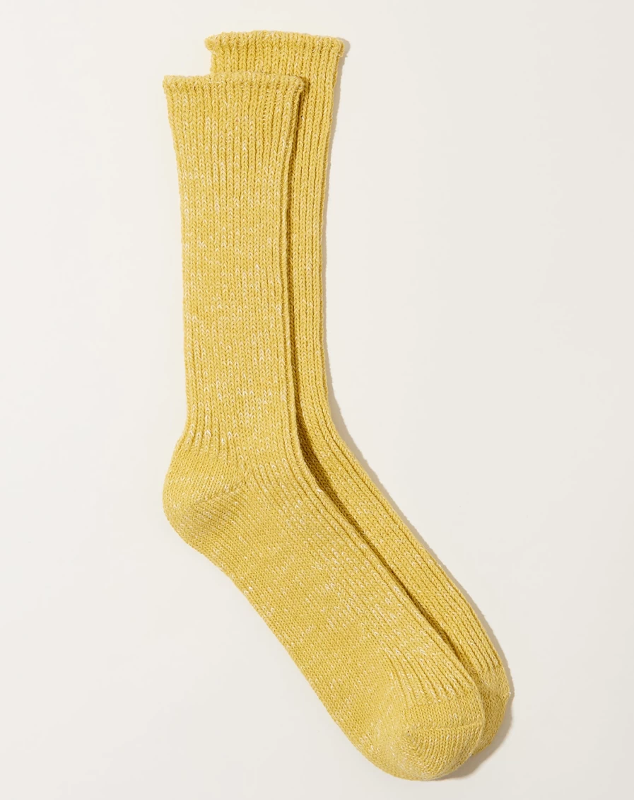 Nishiguchi Kutsushita Vintage Yellow Hemp Cotton Ribbed Socks for Men & Women