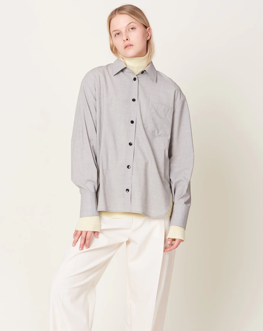 Maria McManus Oversized Light Heather Grey Button-Down Shirt for Women