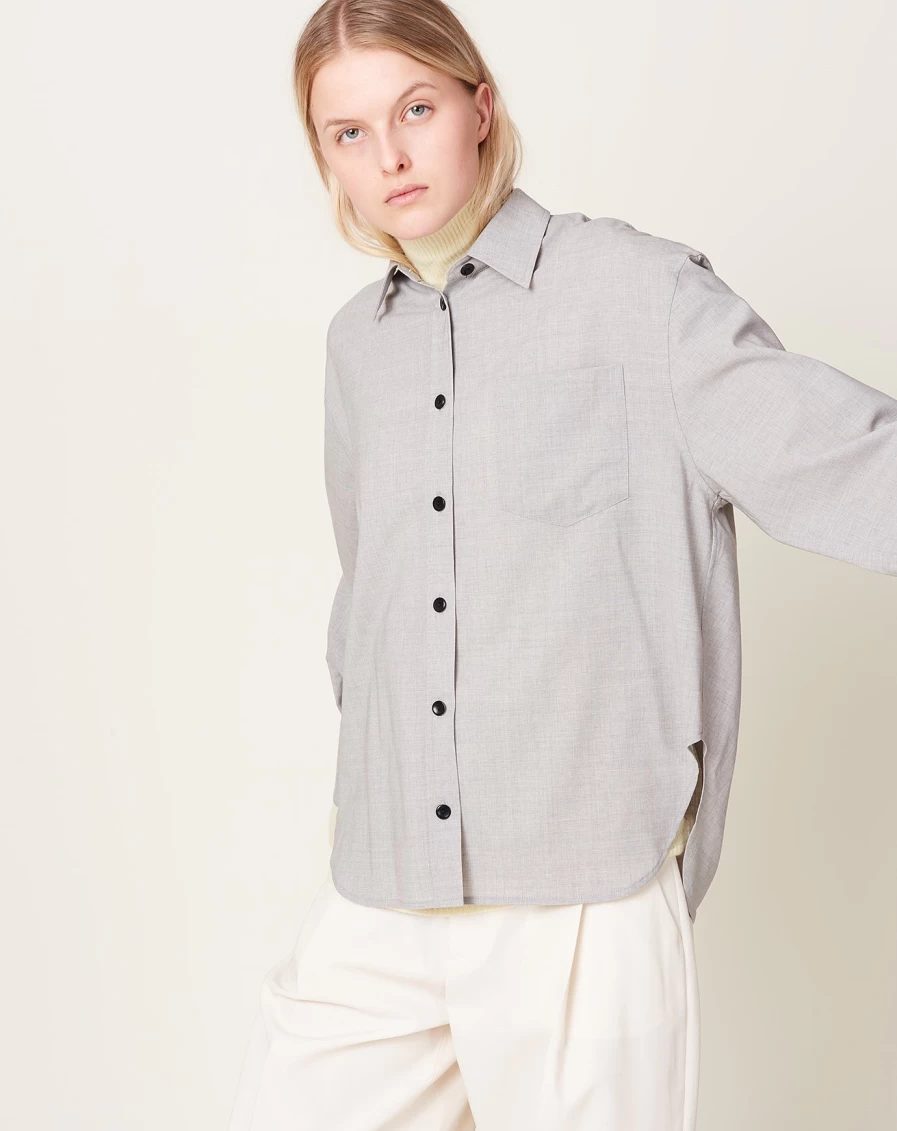 Maria McManus Oversized Light Heather Grey Button-Down Shirt for Women
