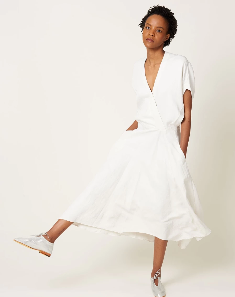 Zero + Maria Cornejo Aki Wave White Vintage Toile Dress