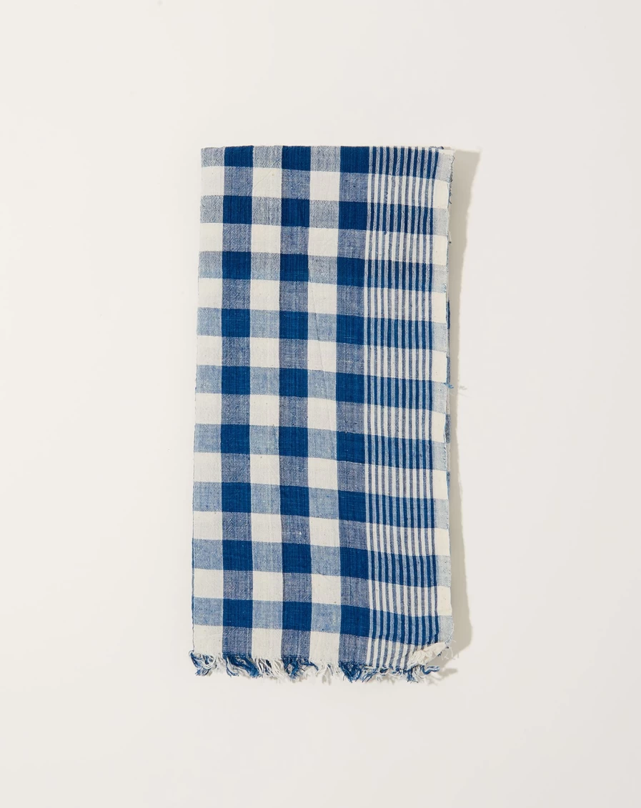 "Auntie Oti Blue Check Cotton Towel – Handmade with Natural Dyes"