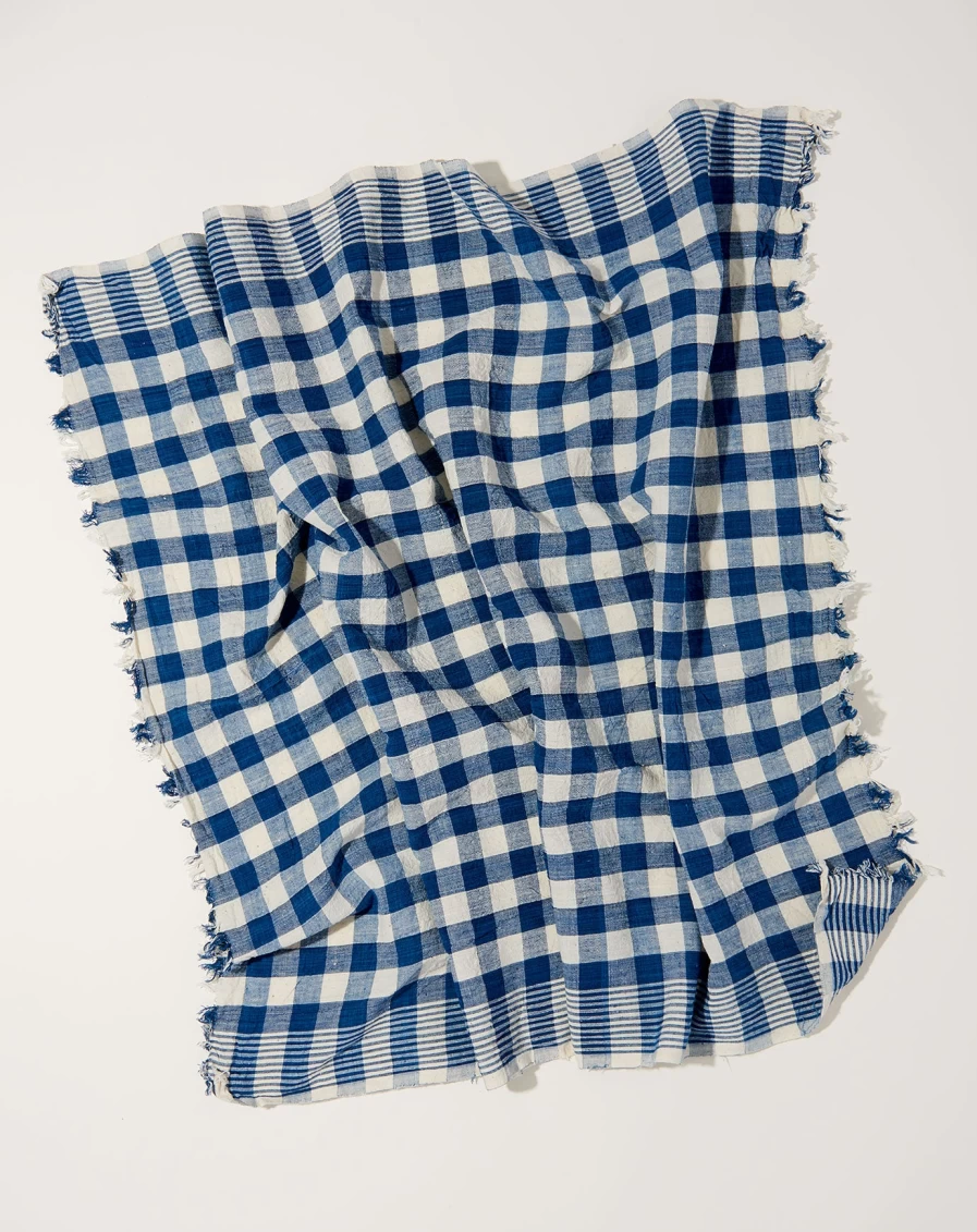 "Auntie Oti Blue Check Cotton Towel – Handmade with Natural Dyes"