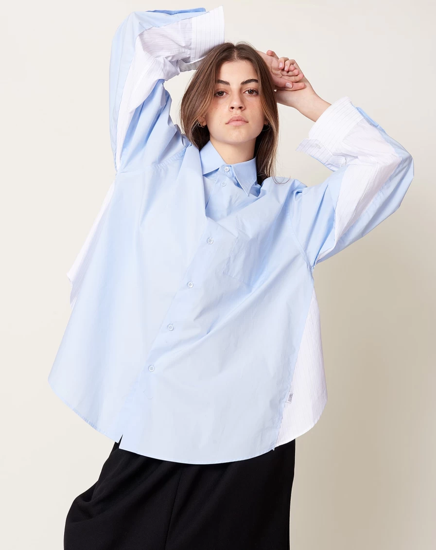 MM6 Light Blue Pinstripe Panel Shirt - Stylish Designer Top