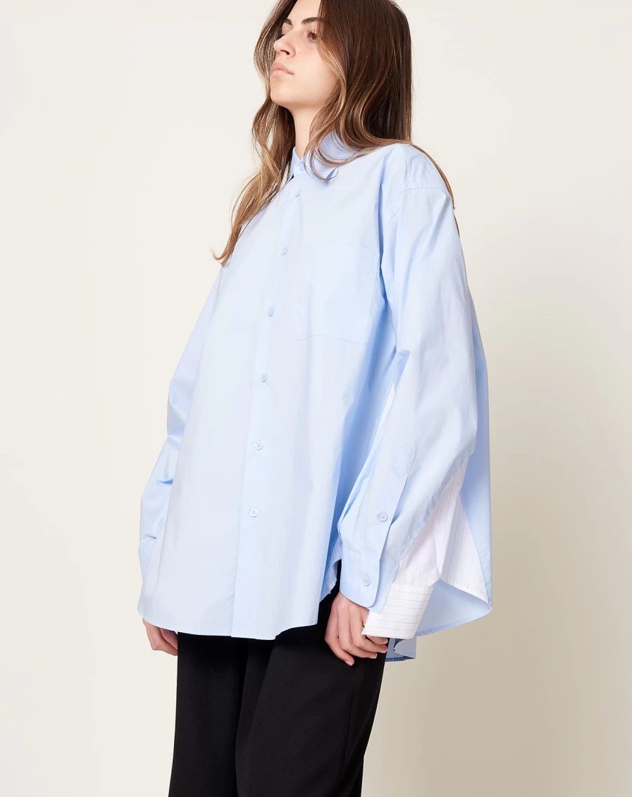 MM6 Light Blue Pinstripe Panel Shirt - Stylish Designer Top