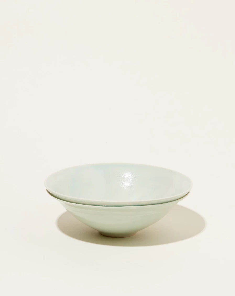 Monohanako Celadon Double Lip Bowl - Medium Large Ceramic Serving Dish
