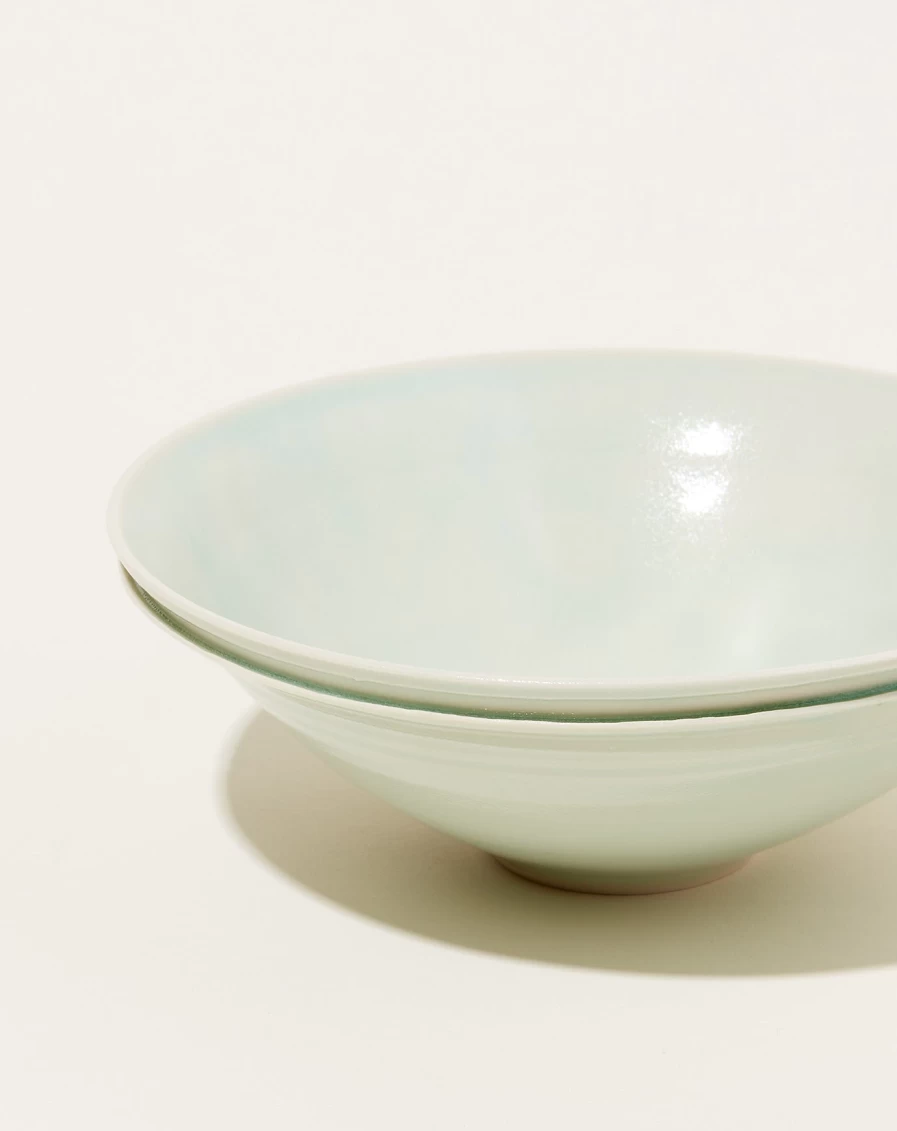 Monohanako Celadon Double Lip Bowl - Medium Large Ceramic Serving Dish