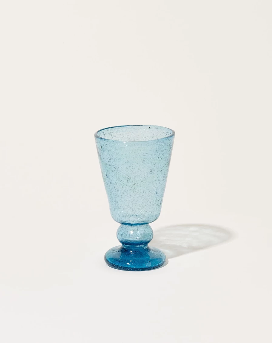 Malaika Sultan Blue Wine Glass - Elegant Handmade Crystal Glassware for Fine Wine Lovers