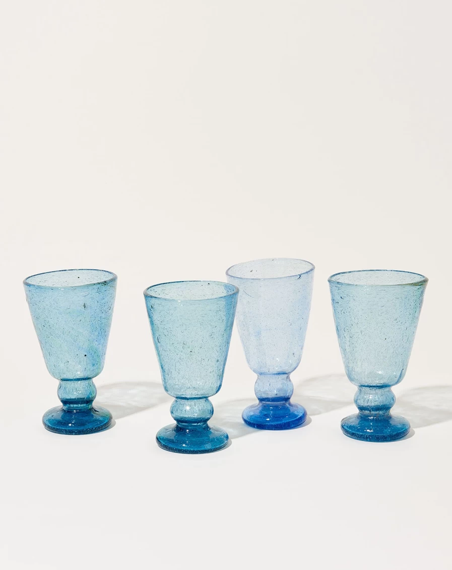 Malaika Sultan Blue Wine Glass - Elegant Handmade Crystal Glassware for Fine Wine Lovers