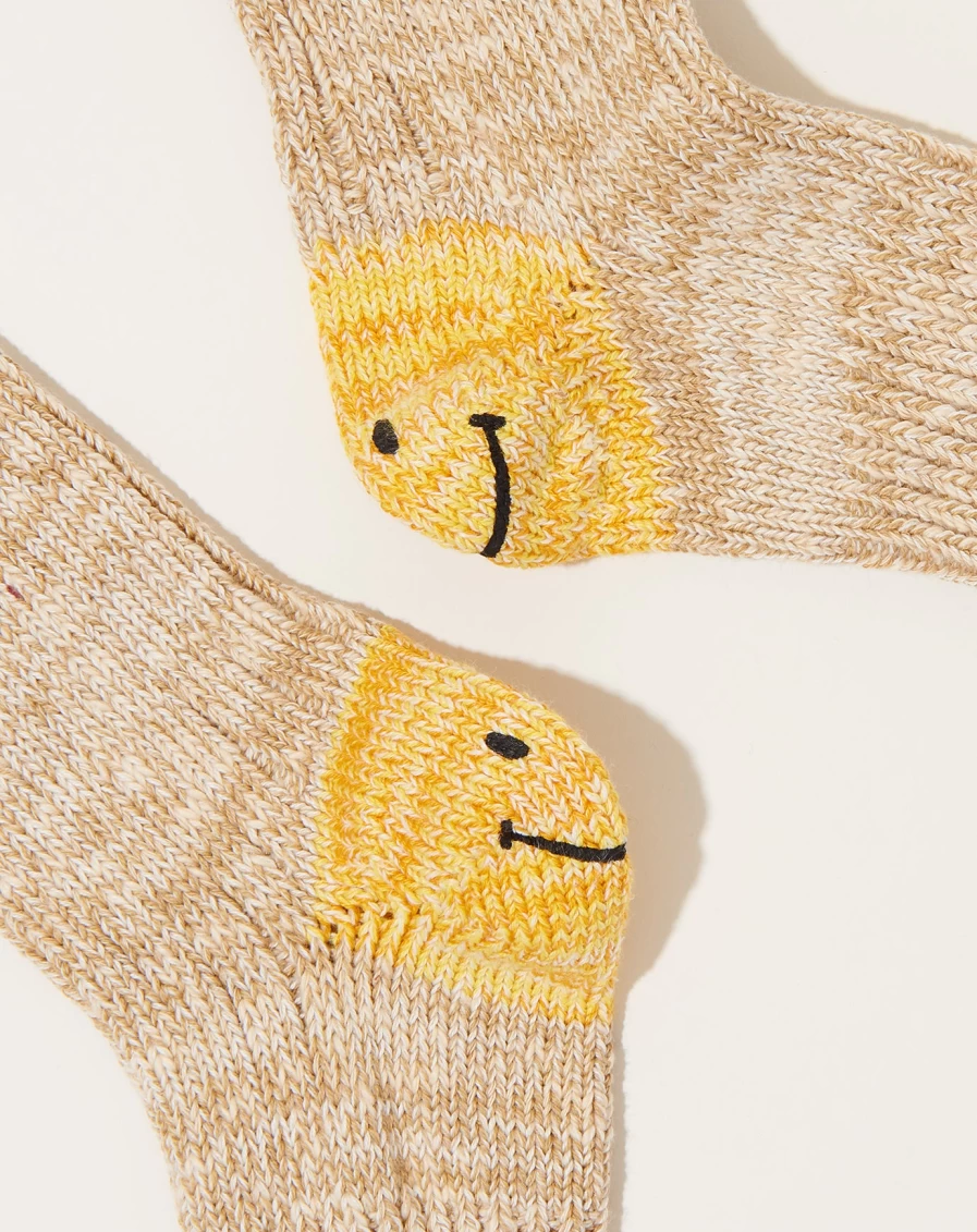 Kapital Beige Ivy Smilie Socks - 60 Yarns Gandrelle Cozy Knit Footwear