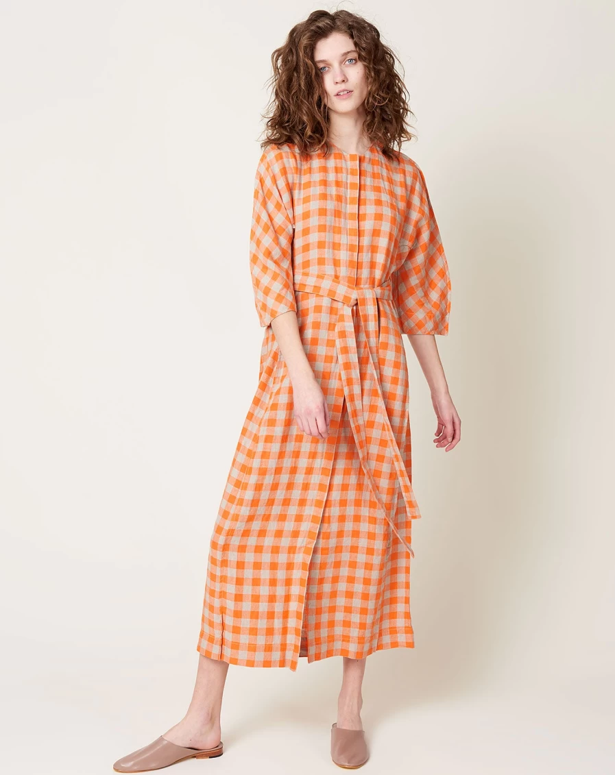 "Henrik Vibskov Orange Checkered Line Dress – Stylish Women's Fashion"