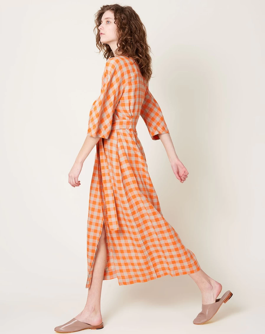 "Henrik Vibskov Orange Checkered Line Dress – Stylish Women's Fashion"