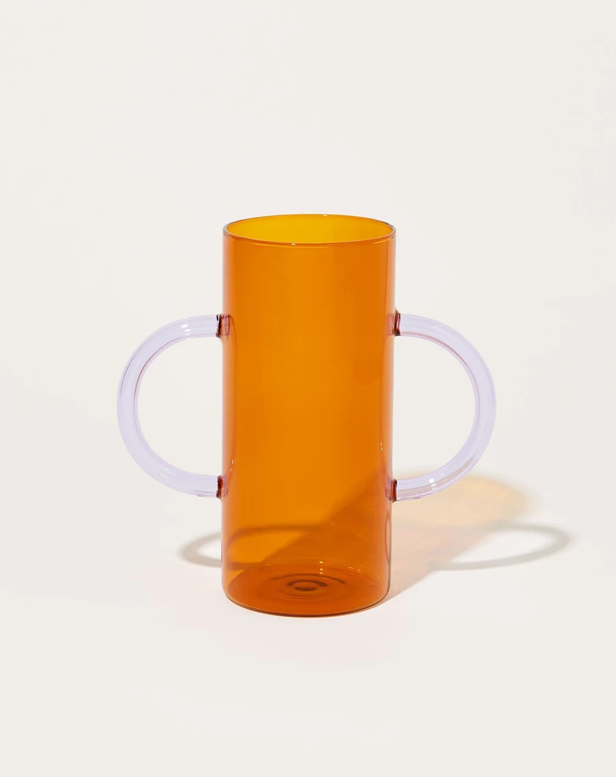 Sophie Lou Jacobsen Amber Handle Vase with Lilac Floral Design