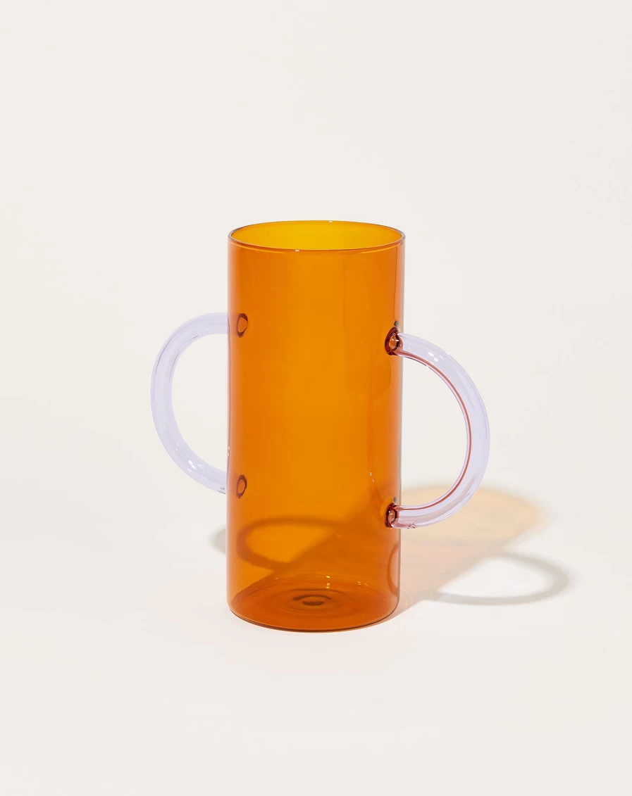 Sophie Lou Jacobsen Amber Handle Vase with Lilac Floral Design