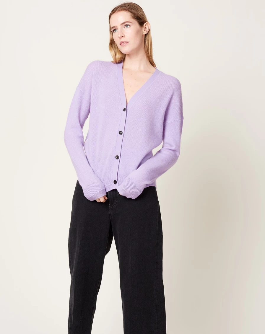 Maria McManus Lilac Boyfriend Cardigan - Soft Oversized Knit Sweater for Women